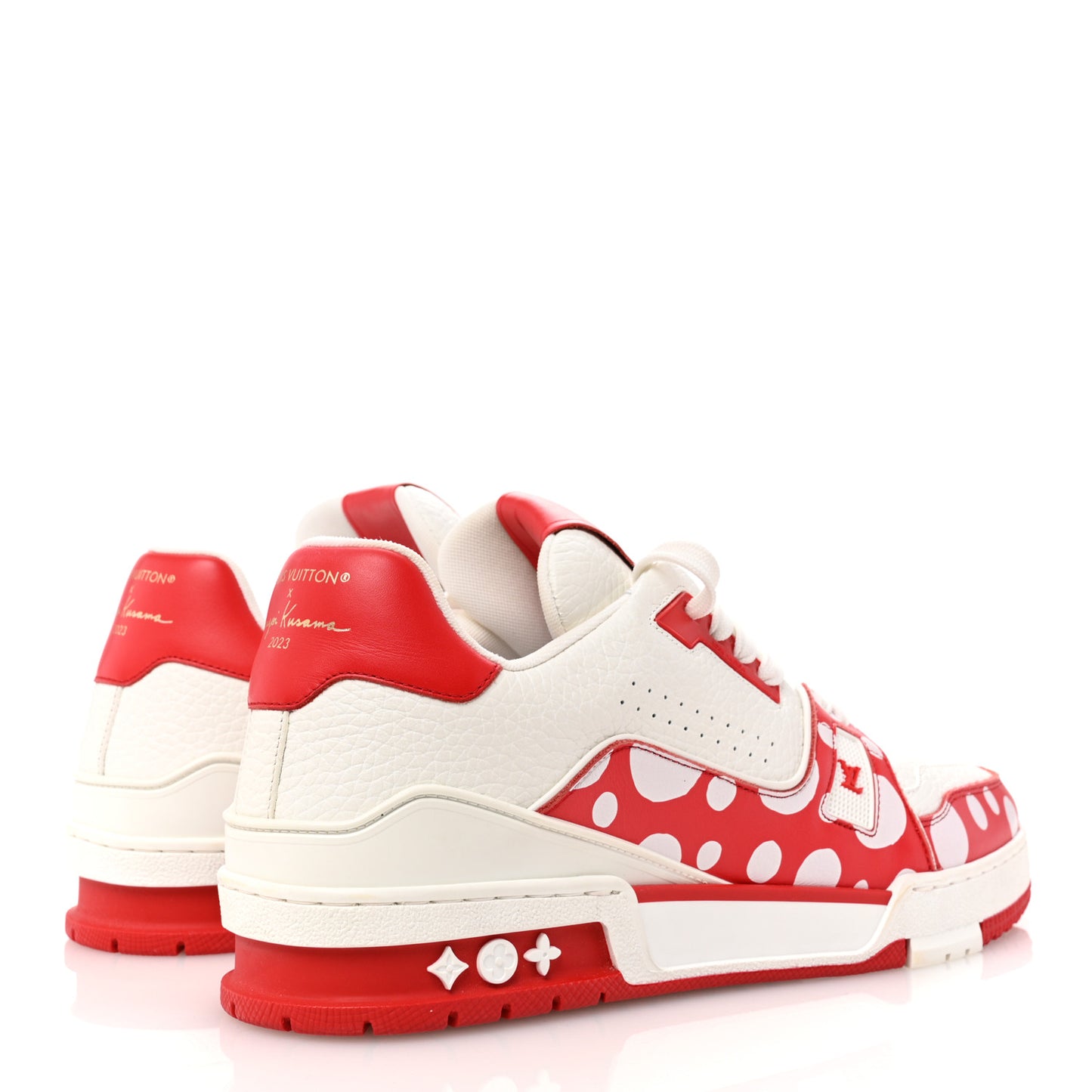 LV X YK Calfskin Printed Mens Infinity Dots Trainer Sneakers 8 White Red