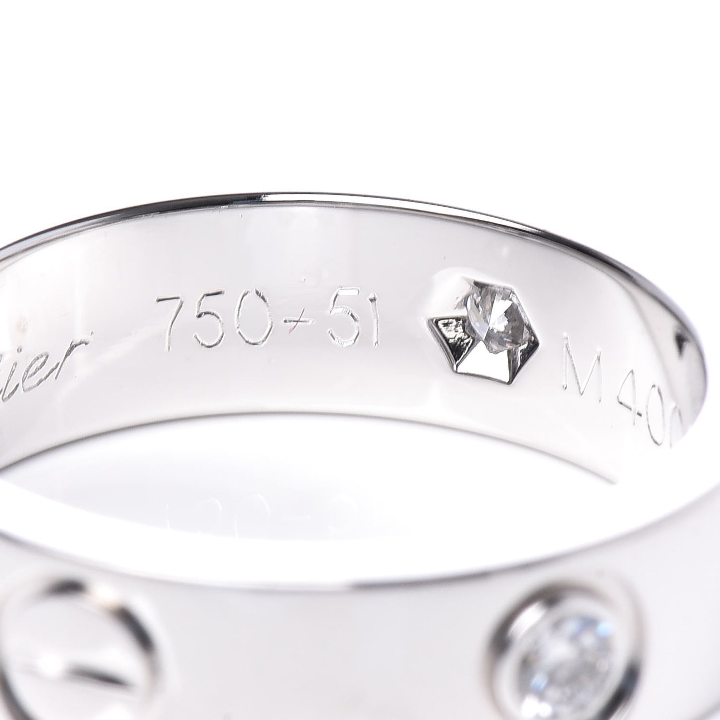 18K White Gold 3 Diamond 5.5mm LOVE Ring 51 5.75