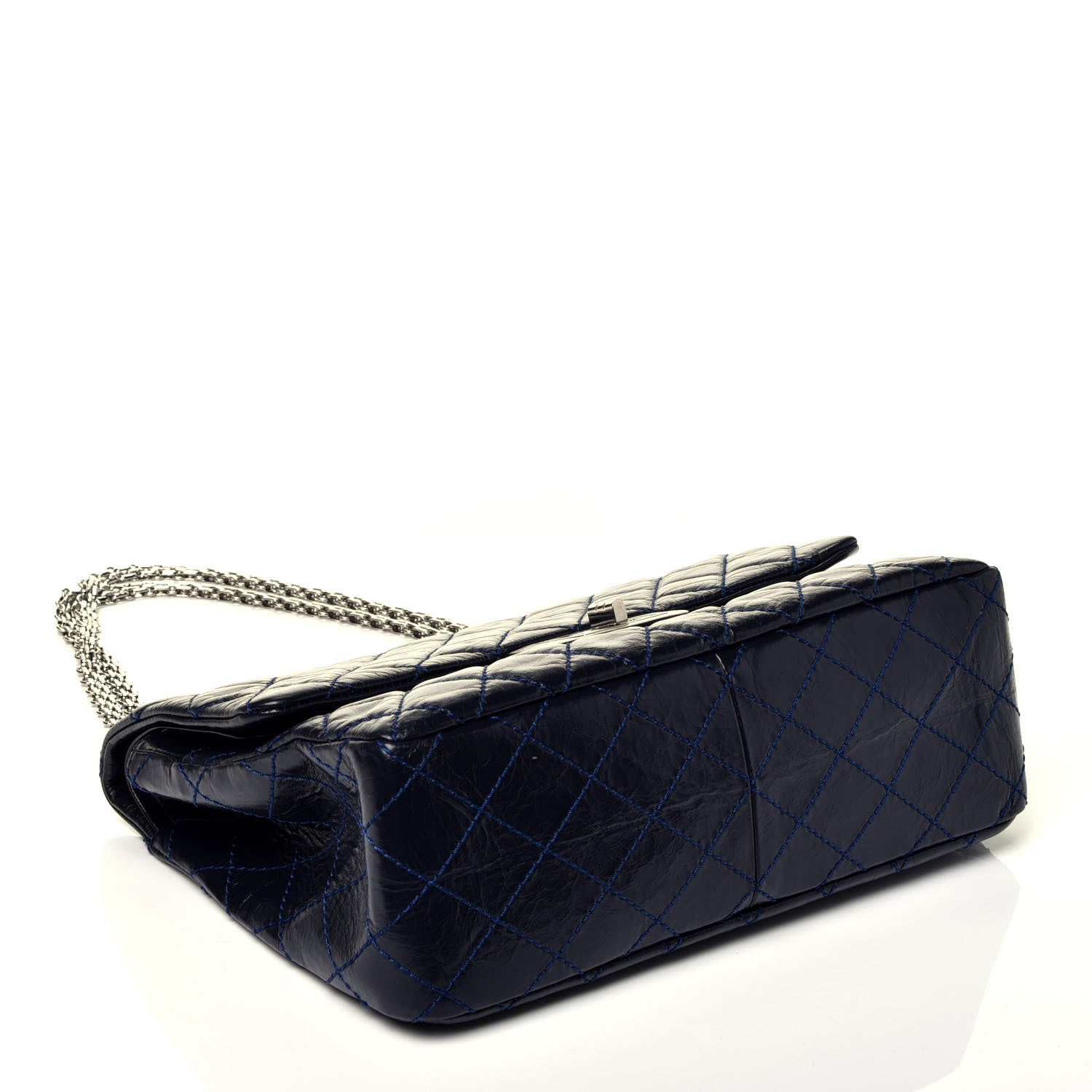 Chanel Glazed Calfskin Quilted Surpique 2.55 Reissue Flap Navy 4 of 10