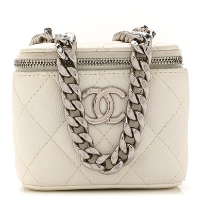 Chanel Caviar Quilted Enamel Coco Mini Vanity Case With Chain White 1 of 11