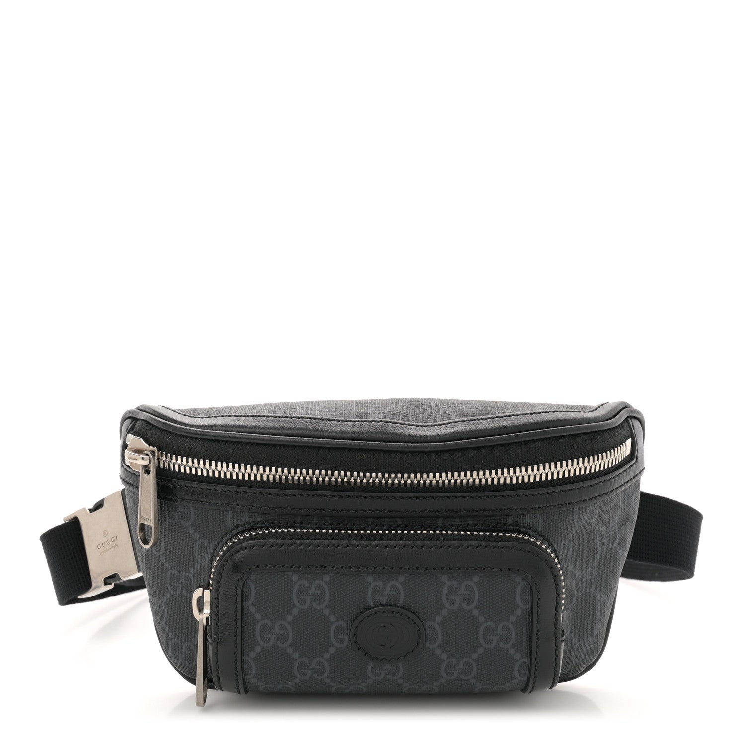 Gucci GG Supreme Monogram Textured Calfskin Retro Interlocking G Belt Bag Black 1 of 10