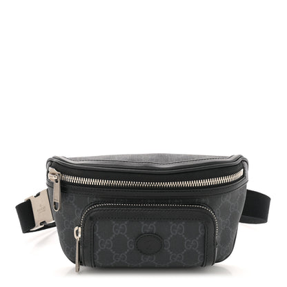 Gucci GG Supreme Monogram Textured Calfskin Retro Interlocking G Belt Bag Black 1 of 10