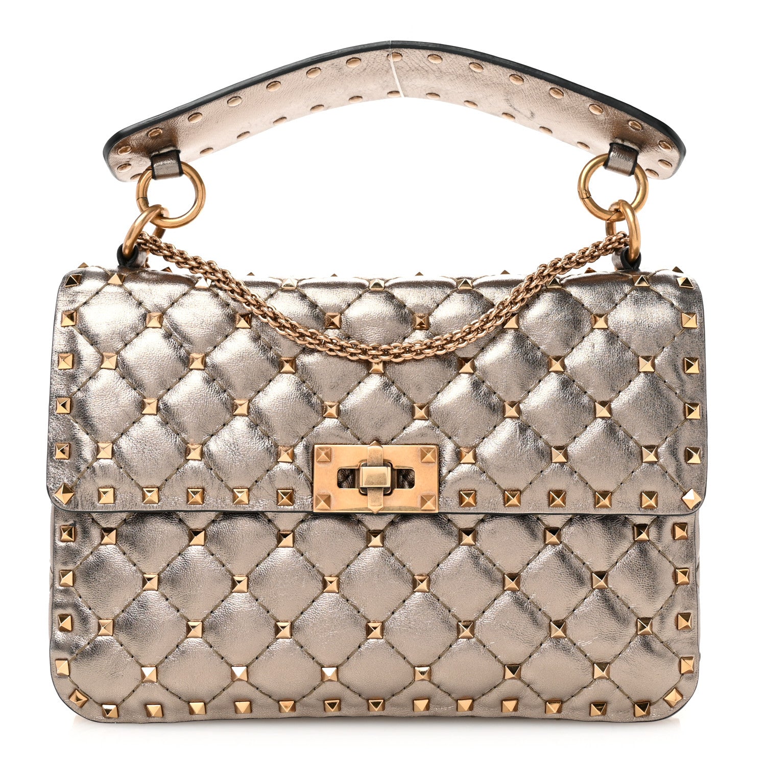 Valentino Garavani Metallic Lambskin Medium Rockstud Spike Shoulder Bag Sasso 1 of 10