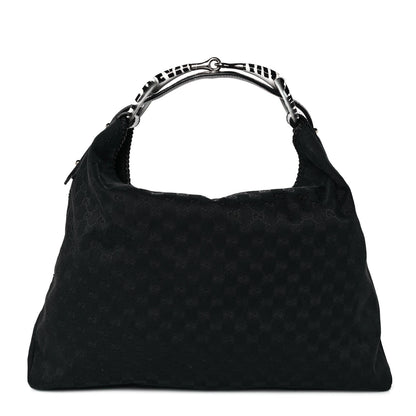 Gucci Monogram Large Zebra Horsebit Chain Hobo Black 1 of 10