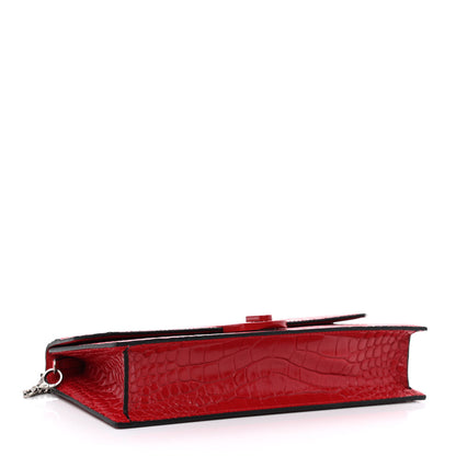 Christian Louboutin Calfskin Alligator Embossed Elisa Baguette Red 4 of 9