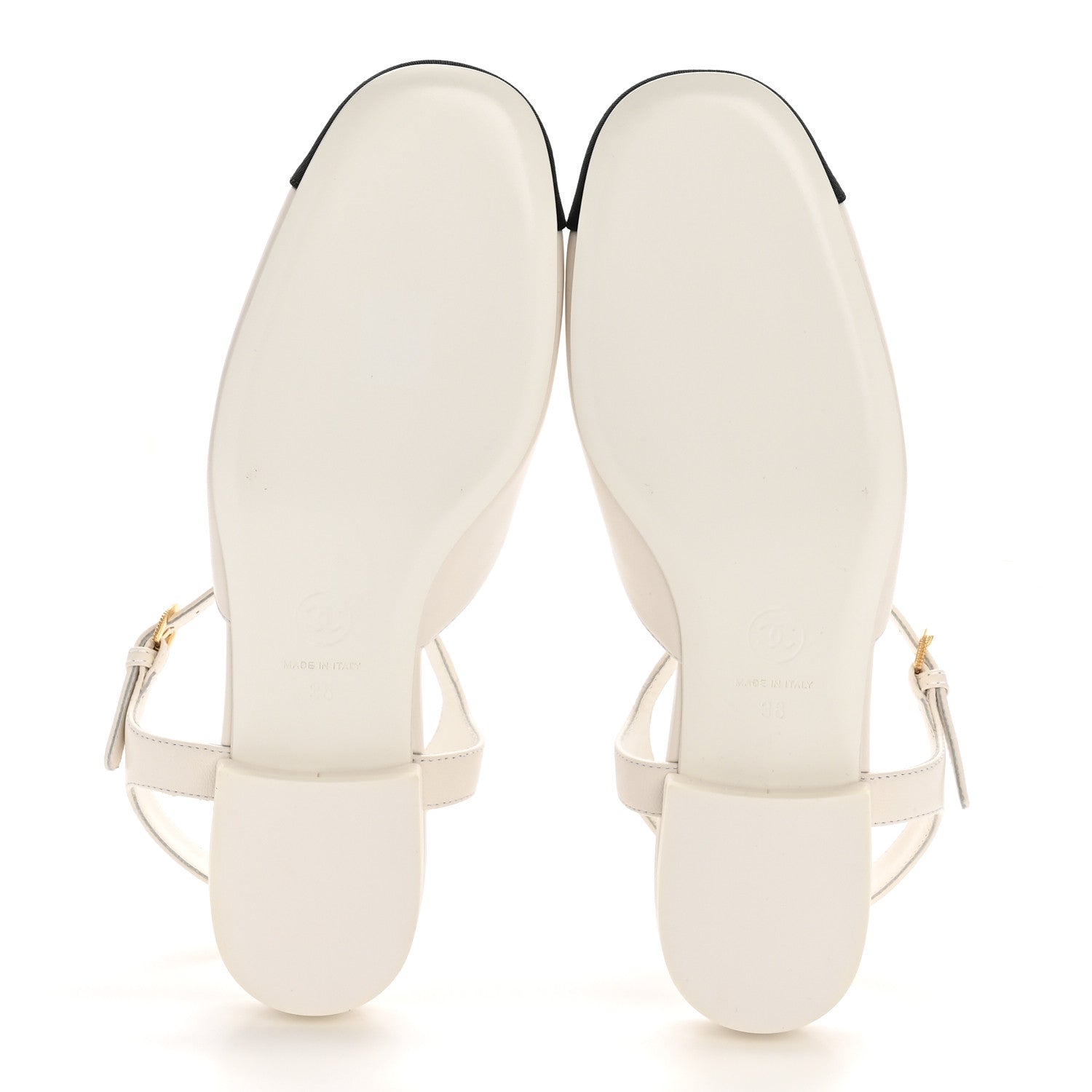 Chanel Lambskin Grosgrain Cap Toe Pearl CC Mary Jane Slingback Flats 38 Black White 6 of 10