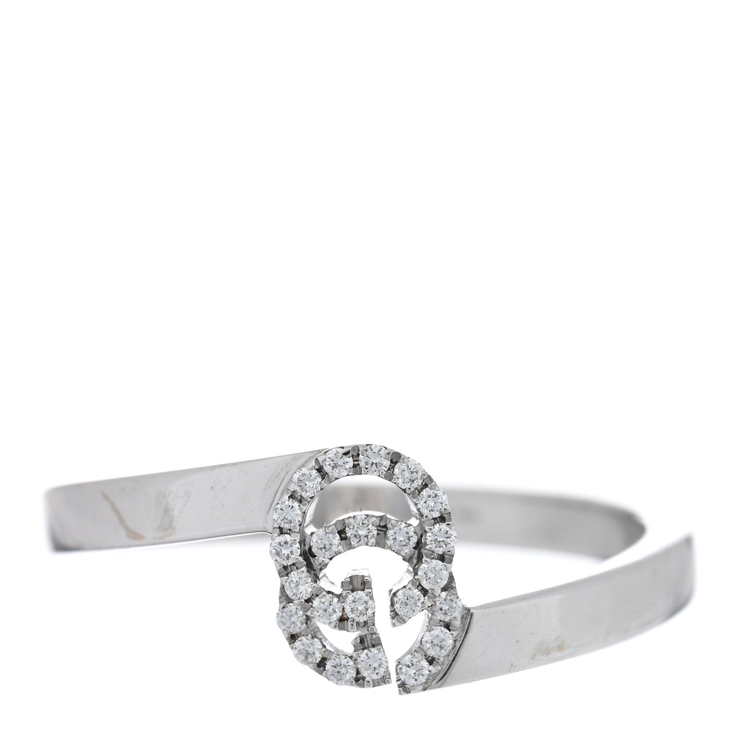Gucci 18K White Gold Diamond Running G Ring 49 4.75 1 of 5