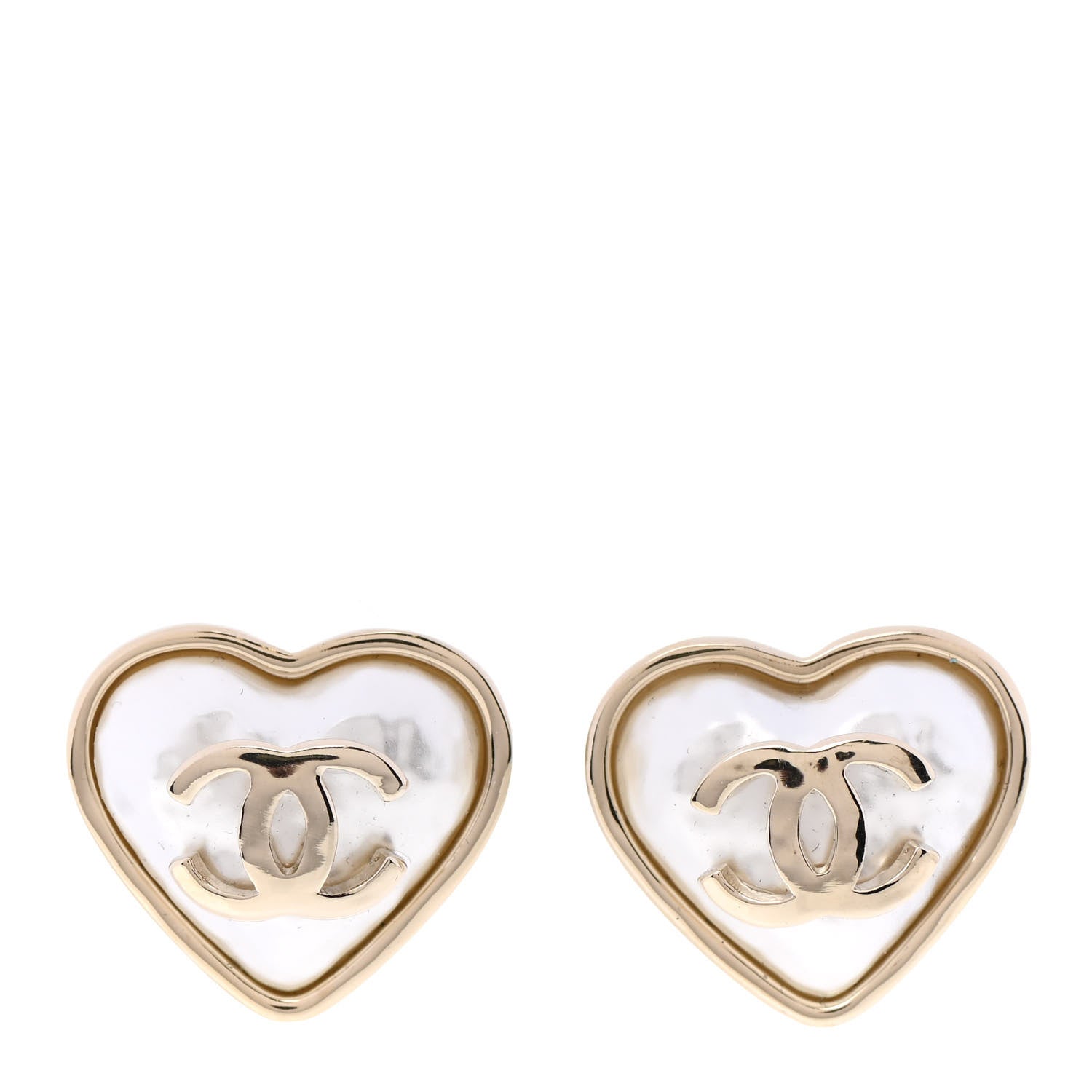 Chanel Pearl CC Heart Earrings Gold 1 of 5