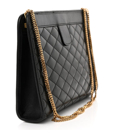 Saint Laurent Lambskin Quilted Monogram Baby Victoire Chain Clutch Bag Black 3 of 11