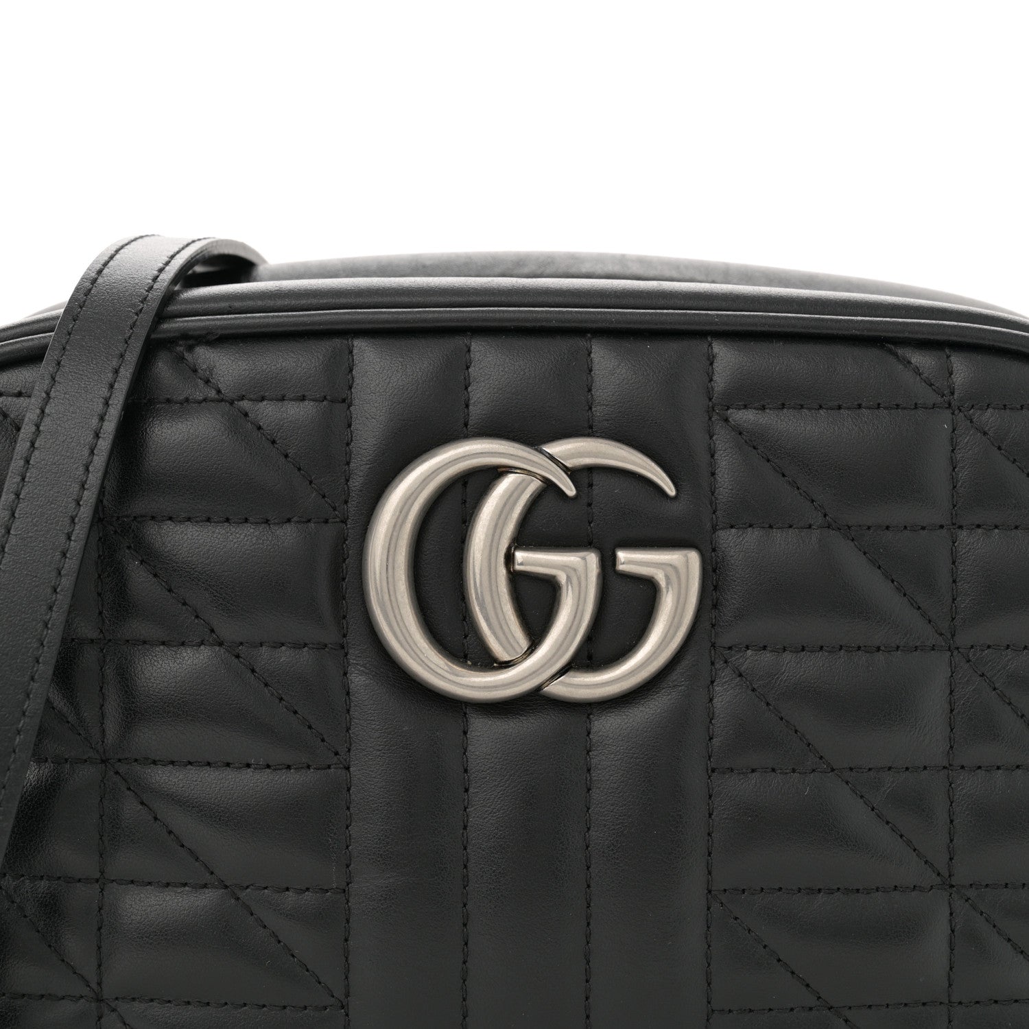 Gucci Calfskin Matelasse Aria Small GG Marmont Chain Shoulder Bag Black 8 of 12