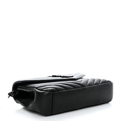 Saint Laurent Sheepskin Matelasse Chevron Monogram Monochrome Medium College Bag Black 4 of 9