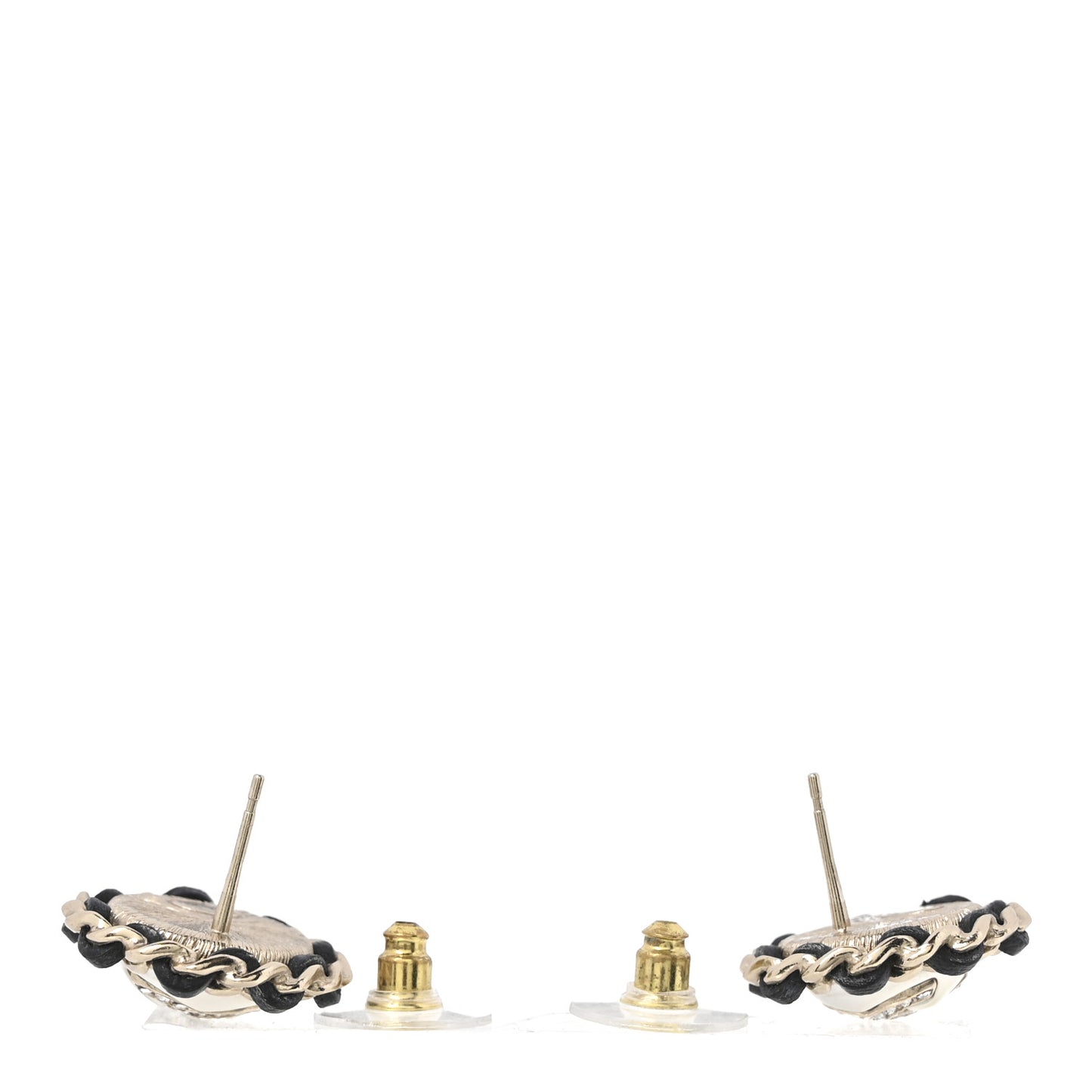 Pearl Crystal Lambskin CC Earrings Gold Black
