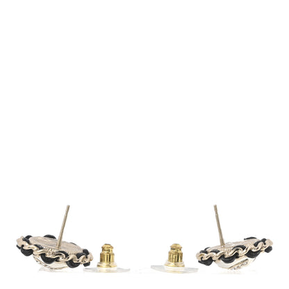 Chanel Pearl Crystal Lambskin CC Earrings Gold Black 3 of 5