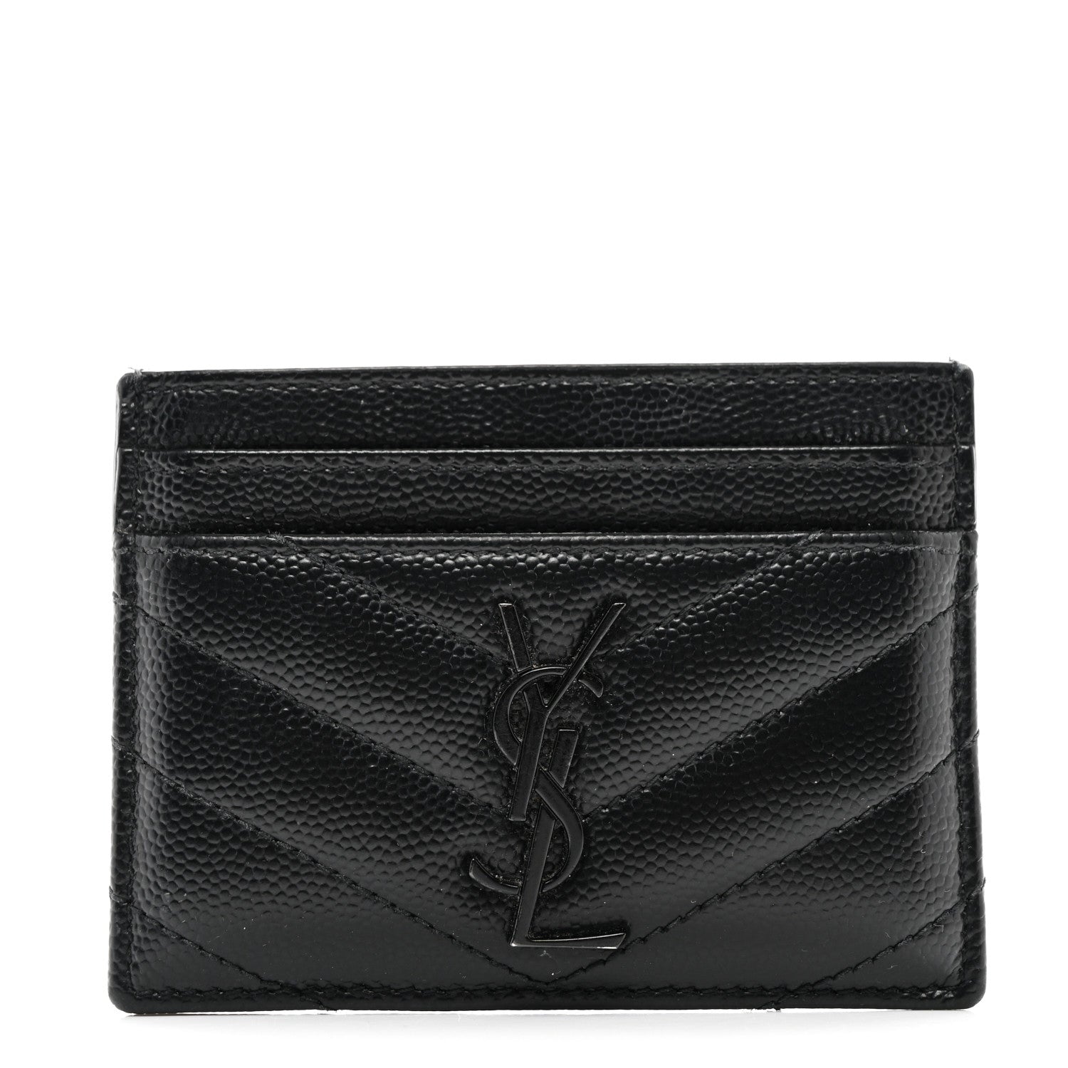 Saint Laurent Grain De Poudre Matelasse Chevron Monochrome Monogram Credit Card Case Black 1 of 9