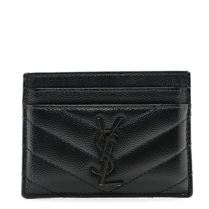 Saint Laurent Grain De Poudre Matelasse Chevron Monochrome Monogram Credit Card Case Black 1 of 9