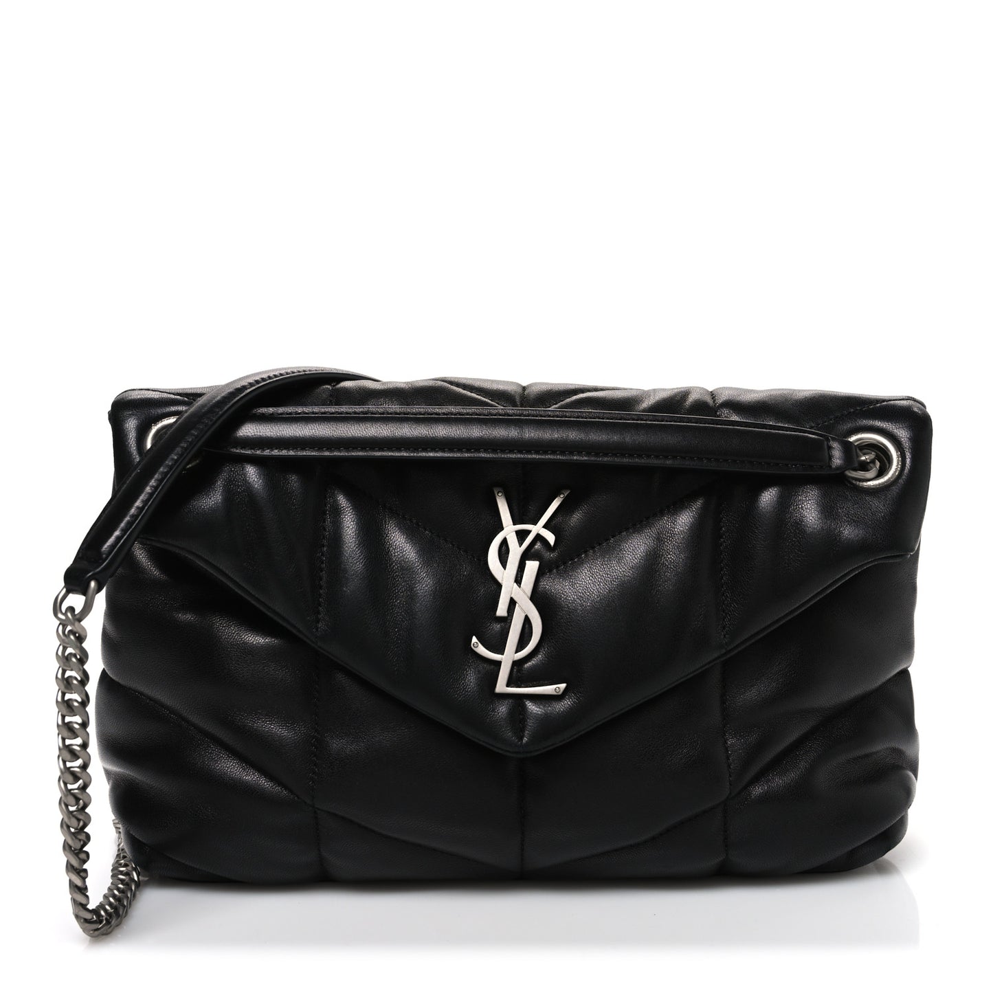 Lambskin Quilted Small Loulou Puffer Monogram Chain Satchel Black
