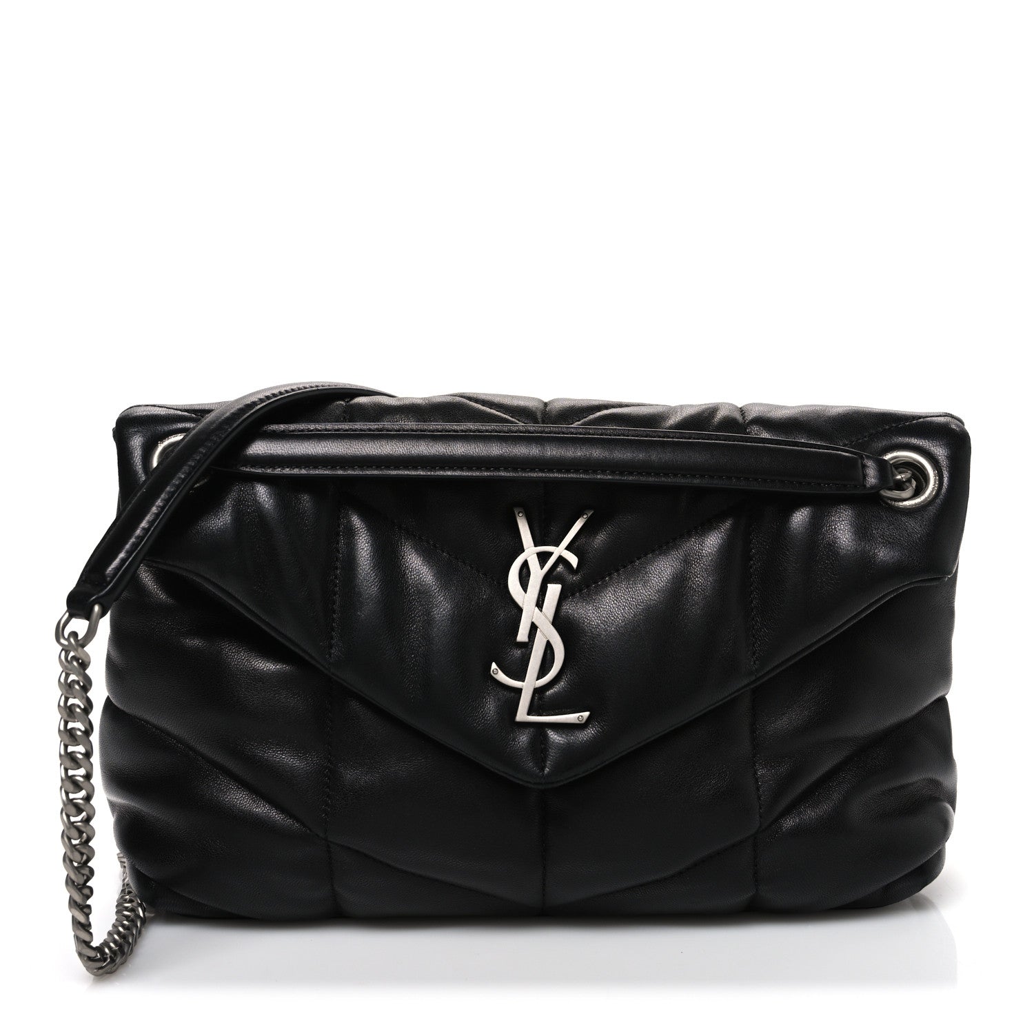 Saint Laurent Lambskin Quilted Small Loulou Puffer Monogram Chain Satchel Black 1 of 10