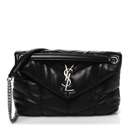Saint Laurent Lambskin Quilted Small Loulou Puffer Monogram Chain Satchel Black 1 of 10