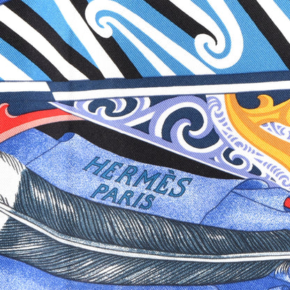 Hermes Silk Twill Kawa Ora Scarf 90 Bleu Jaune D'Or White 2 of 3