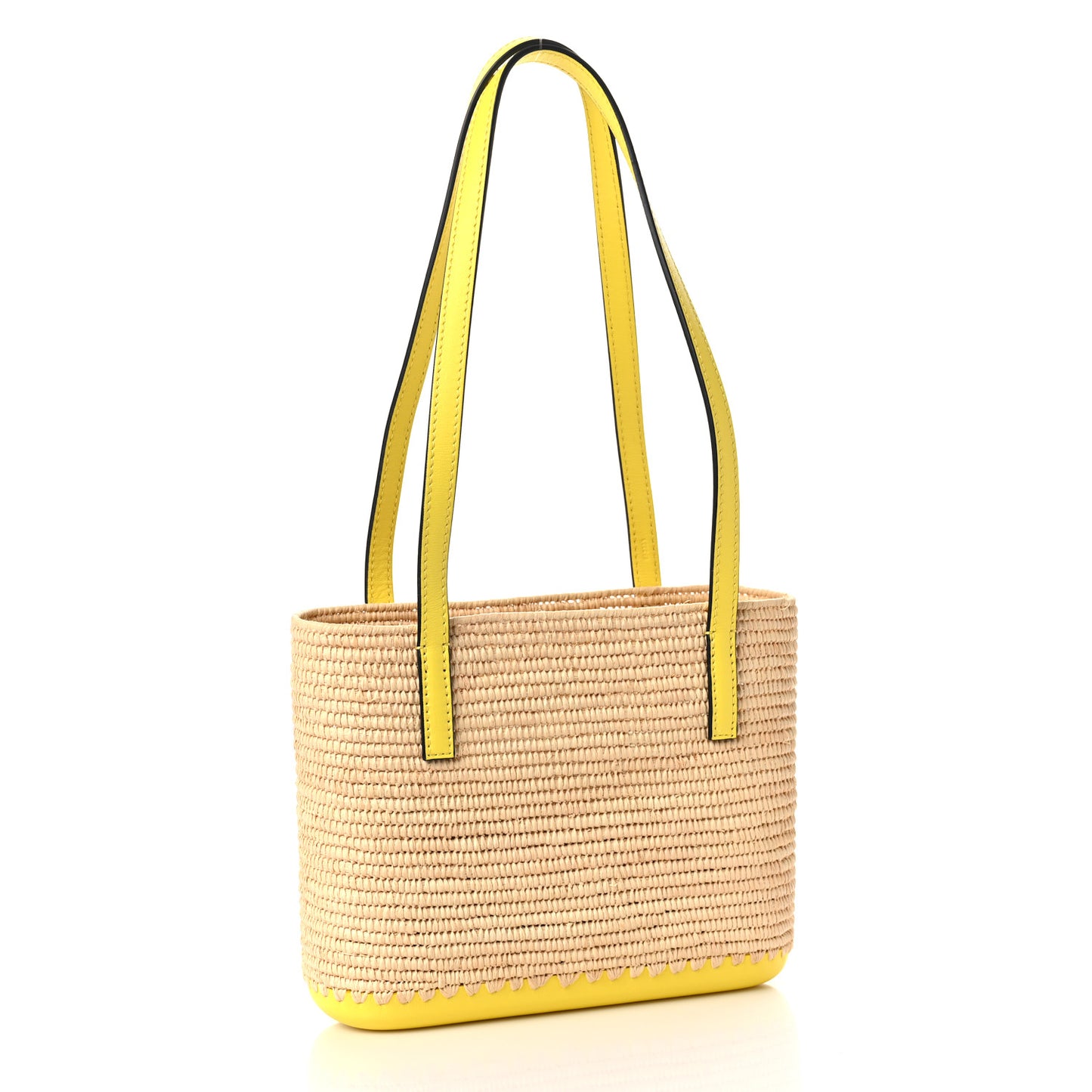 Raffia Square Mini Anagram Basket Tote Bag Natural Yellow