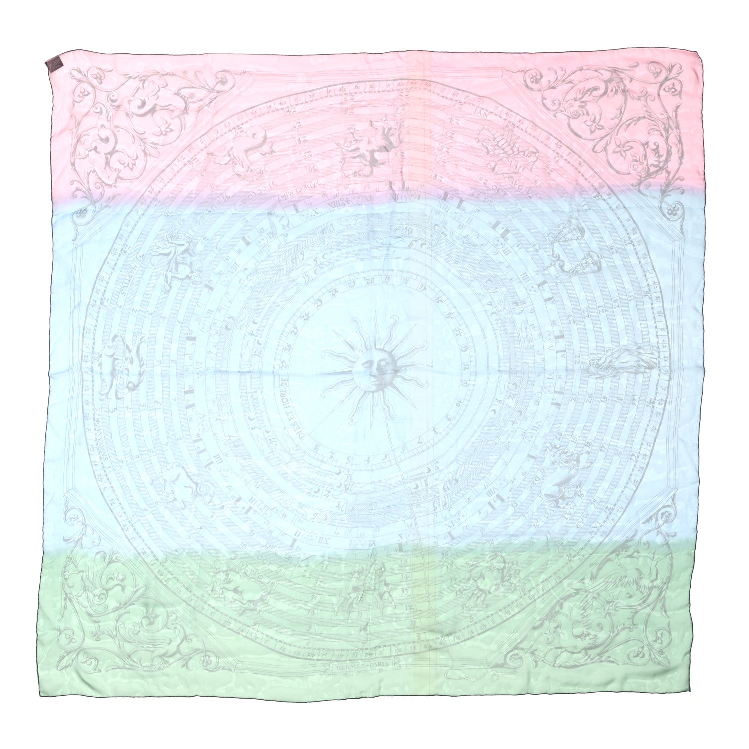 Hermes Silk Astrologie Sunrise Muslin Scarf 140 Rose Ciel Vert 1 of 3