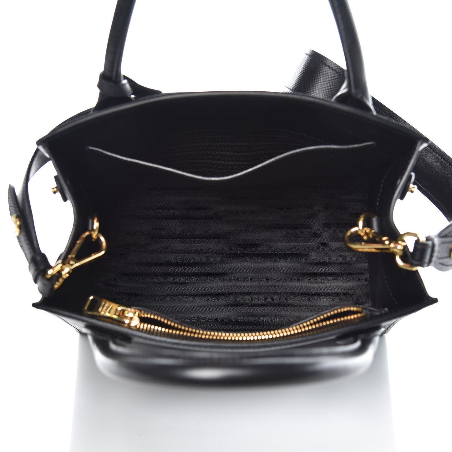 Saffiano Cuir Calfskin Small Monochrome Top Handle Tote Black