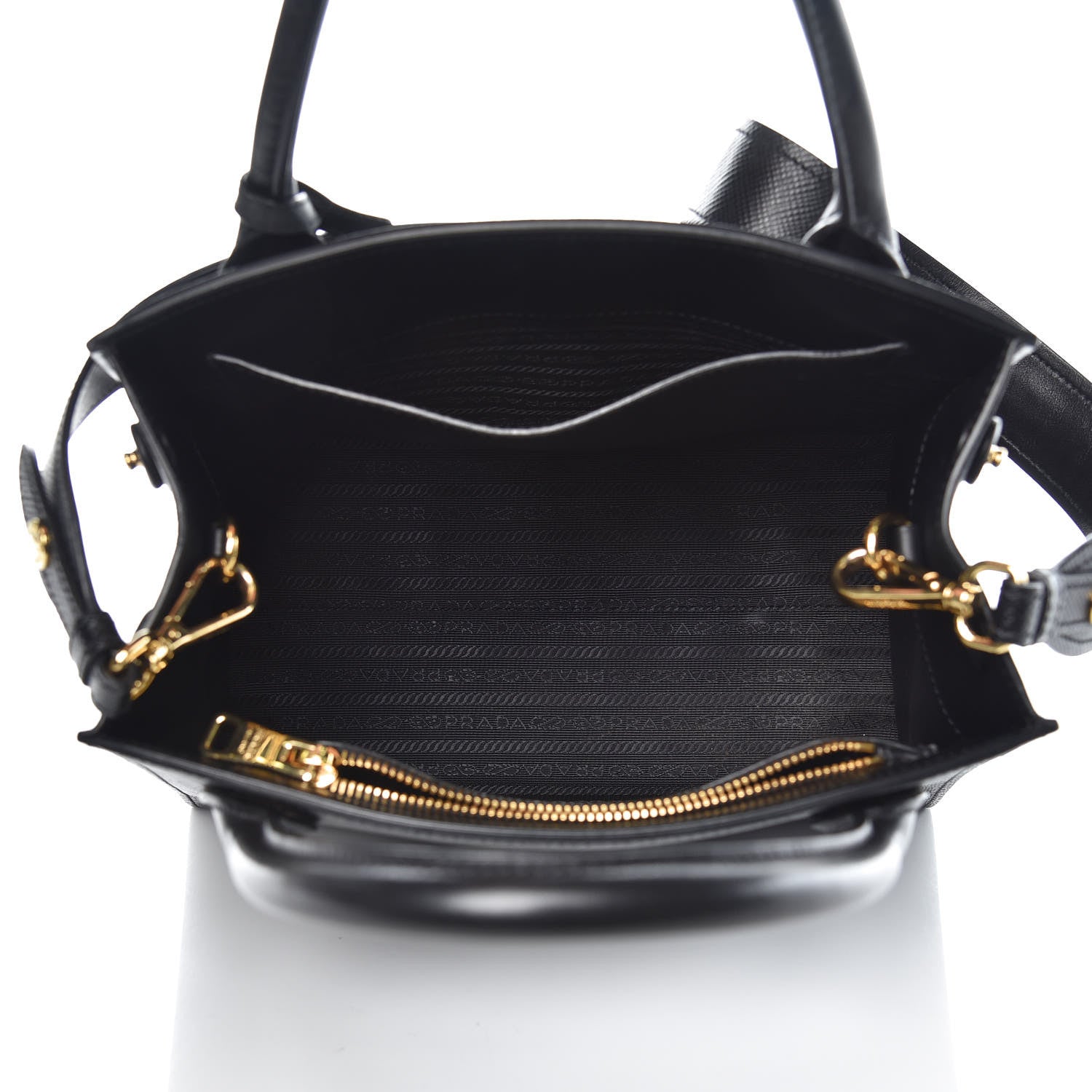 Prada Saffiano Cuir Calfskin Small Monochrome Top Handle Tote Black 5 of 11
