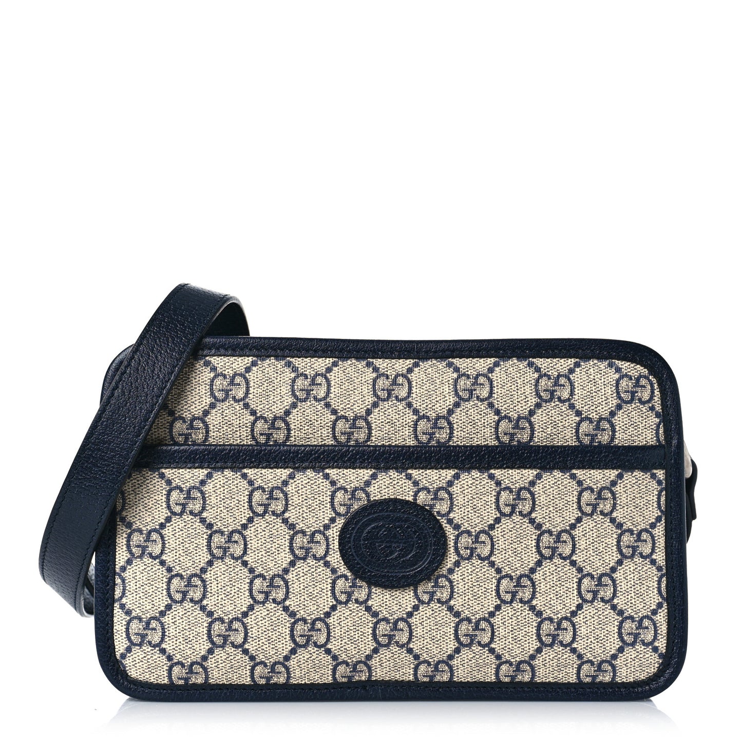 GG Supreme Monogram Textured Dollar Calfskin Mini Retro Interlocking G Shoulder Bag Beige Blue