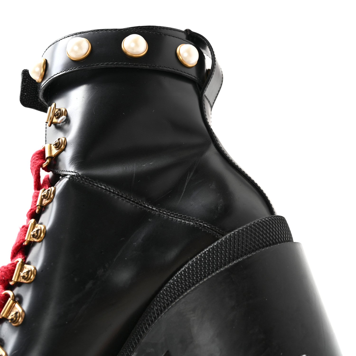 Gucci Magnum Calfskin Pearl Lace Up Combat Ankle Boots 38.5 Black 14 of 15