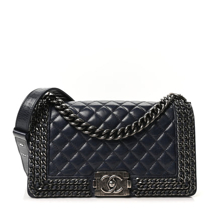 Chanel Glazed Calfskin Quilted Medium Boy Chained Flap Blue 1 of 10