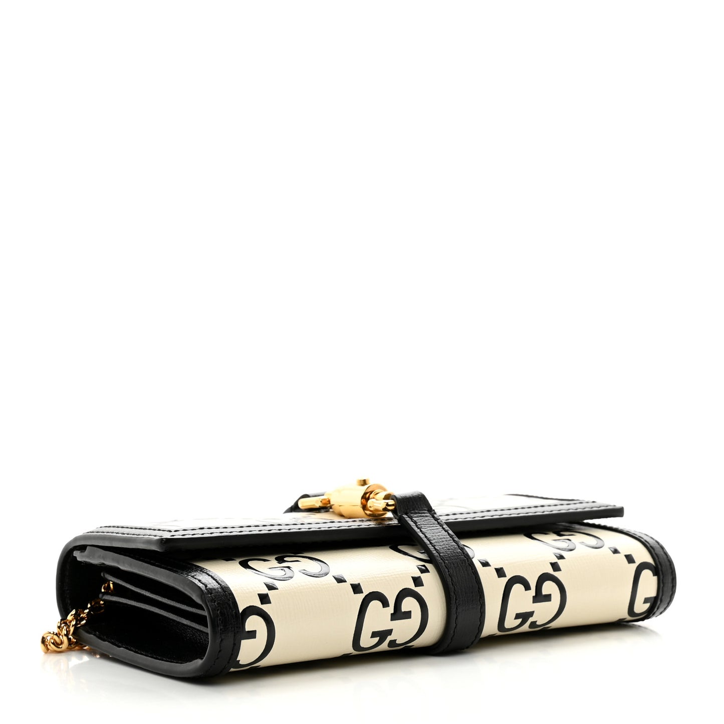 Azalea Calfskin GG Monogram Bi-Color Debossed Jackie 1961 Chain Wallet Mystic White Black