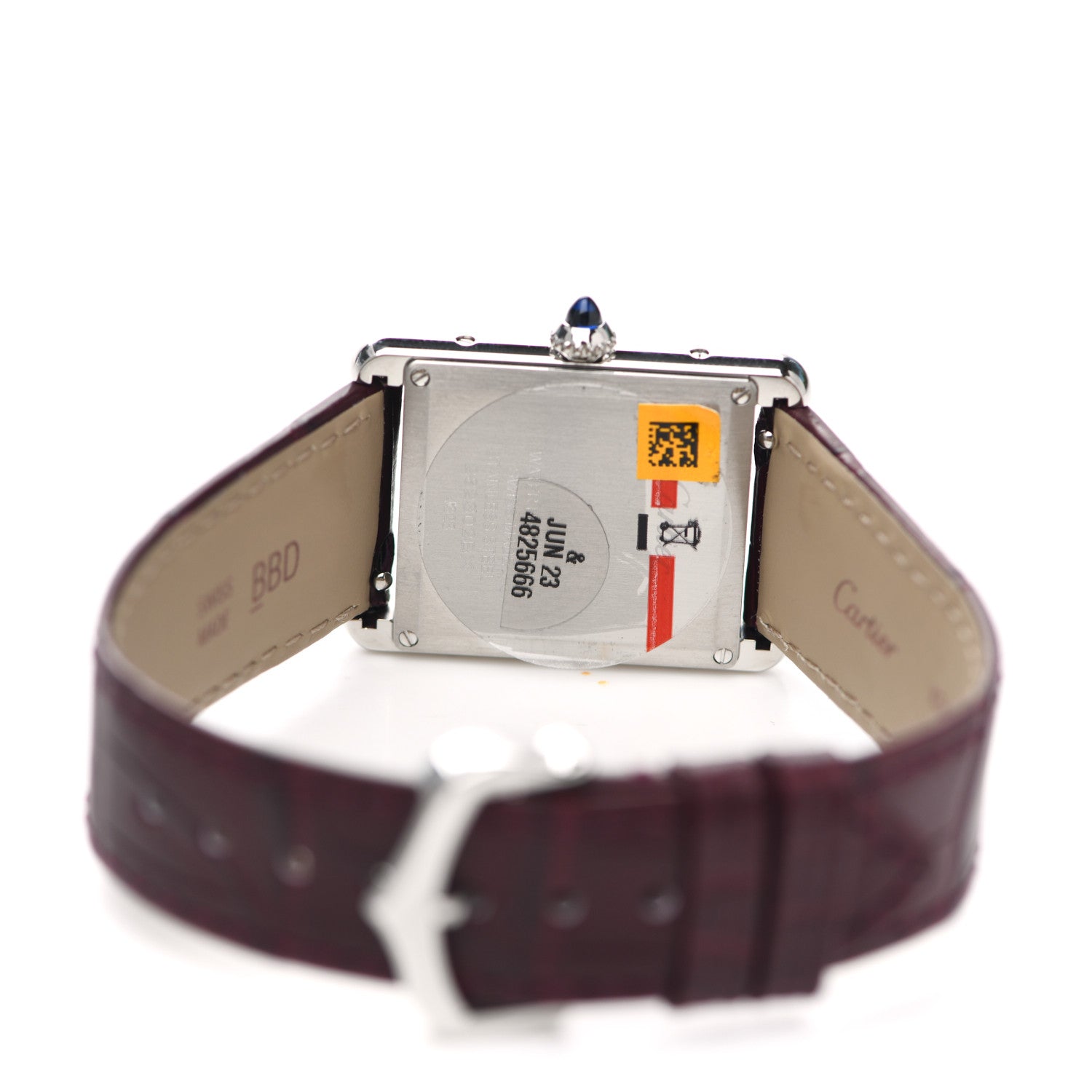 Cartier Stainless Steel Alligator 25mm Tank Must De Cartier Watch Burgundy 4 of 5