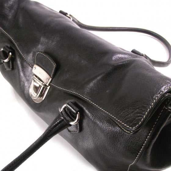 Prada Leather Easy Foldover Pushlock Work Bag Black 7 of 14