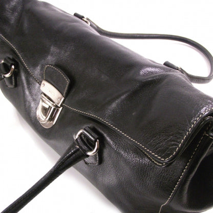 Prada Leather Easy Foldover Pushlock Work Bag Black 7 of 14