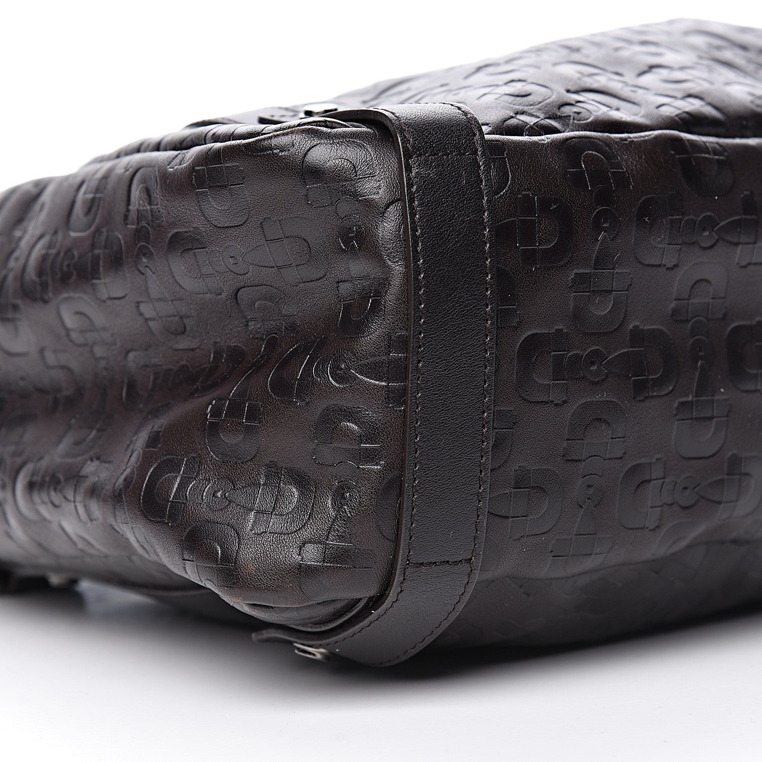 Gucci Calfskin Horsebit Embossed Medium Abbey Tote Dark Brown 10 of 11