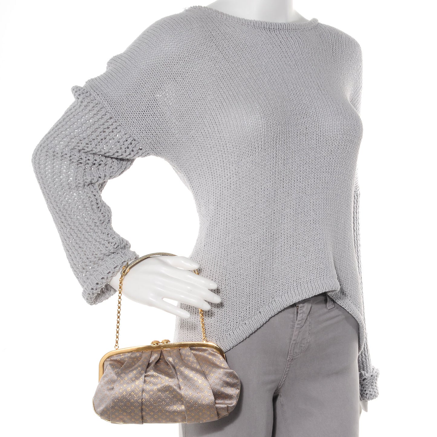 Satin Monogram Aumoniere Clutch Silver