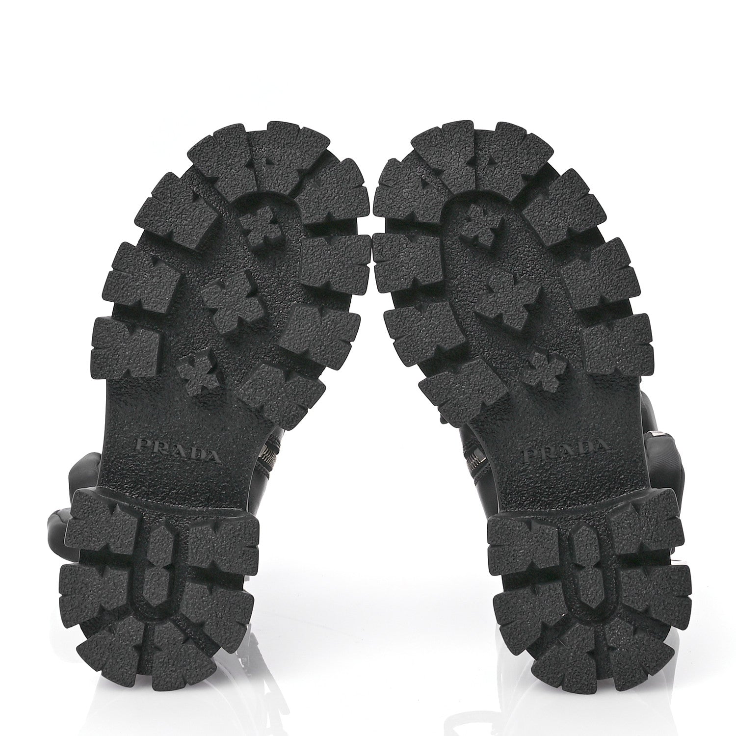 Prada Vitello Lux Nylon Metal Triangle Logo Monolith Pouch Pocket 55mm Tall Combat Boots 35 Black 5 of 7