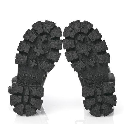 Prada Vitello Lux Nylon Metal Triangle Logo Monolith Pouch Pocket 55mm Tall Combat Boots 35 Black 5 of 7