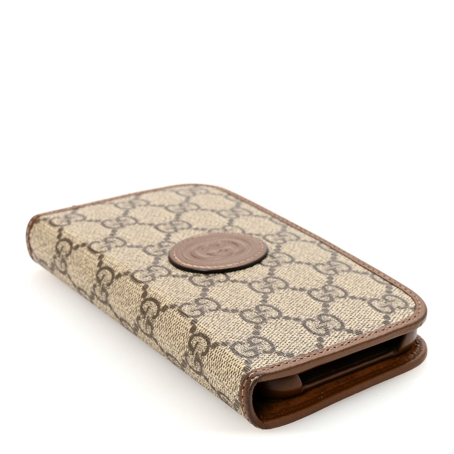 Gucci Supreme Monogram Azalea Calfskin Retro Interlocking G Phone 15 Case Wallet Beige Ebony Brown Sugar 4 of 7