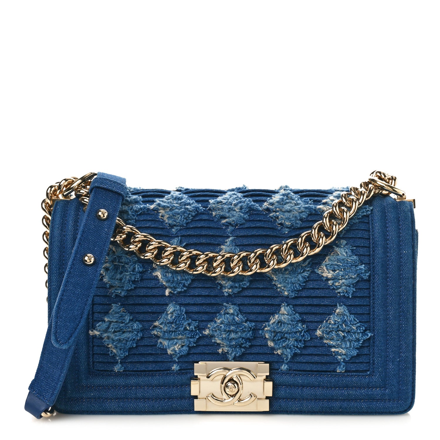 Chanel Denim Pleated Medium Boy Flap Light Blue 1 of 11