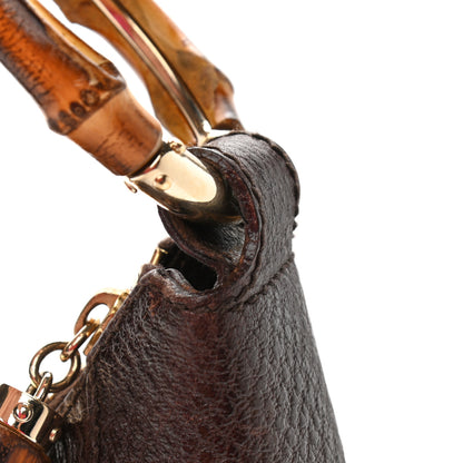 Gucci Pebbled Calfskin Half Moon Bamboo Ring Hobo Dark Brown 10 of 19