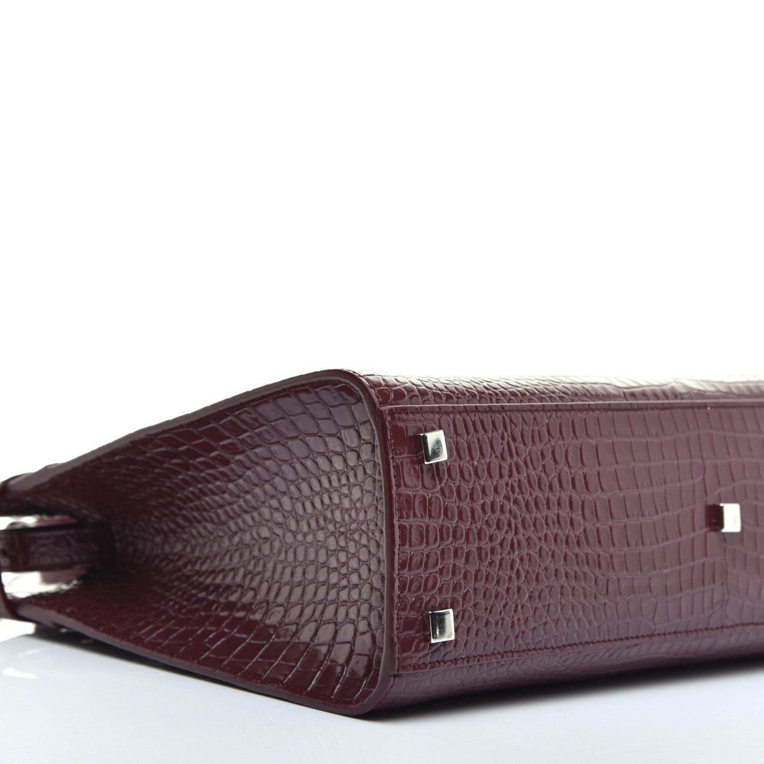 Saint Laurent Shiny Calfskin Crocodile Embossed Small Manhattan Shopper Tote Rouge Legion 7 of 9