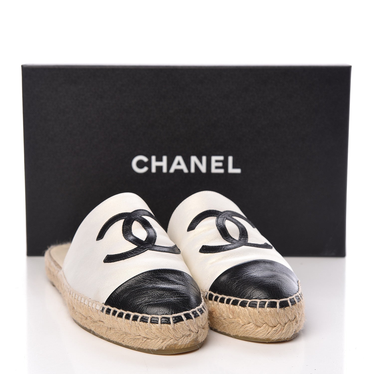 Chanel Iridescent Goatskin CC Espadrille Mules 36 Ivory Black 13 of 13
