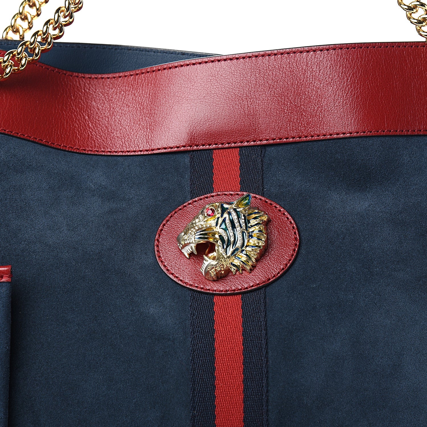 Gucci Suede Calfskin Large Rajah Chain Tote New Blue Romantic Cherry 11 of 11