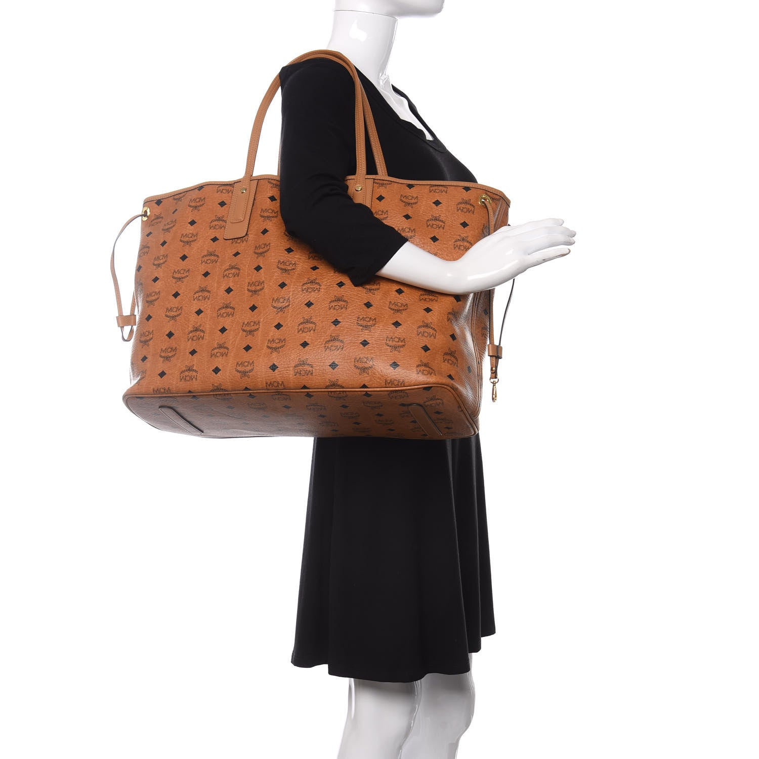 MCM Visetos Large Liz Reversible Shopper Tote Cognac 2 of 10