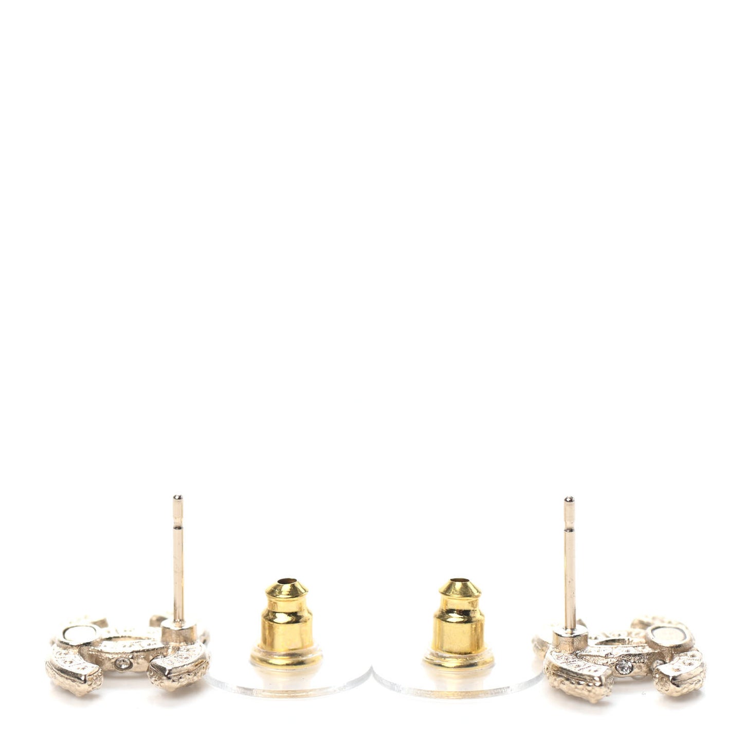 Pearl Crystal CC Stud Earrings Gold