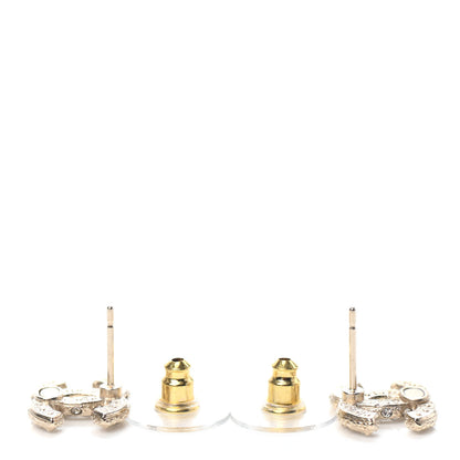 Chanel Pearl Crystal CC Stud Earrings Gold 3 of 4