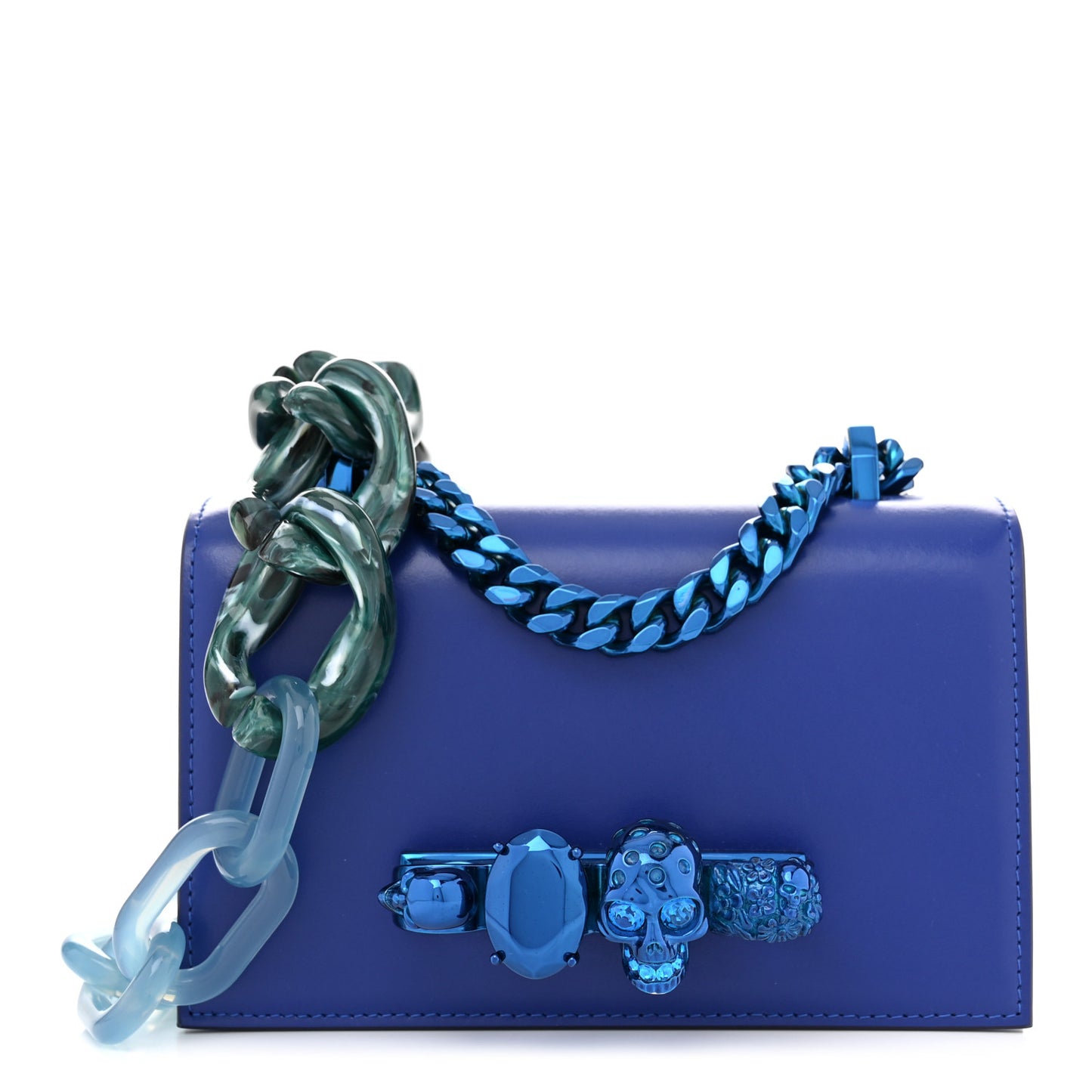 Calfskin Mini Jeweled Knuckle Satchel Royal Blue