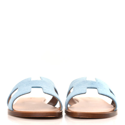 Hermes Denim Canvas Oran Sandals 37 Bleu Clair 2 of 9