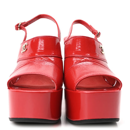 Chanel Crumpled Patent Lambskin Platform Sandals 39.5 Red 3 of 10